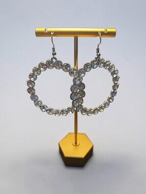 Sassified Boutique Nwt Crystal Hoop Drop Earrings - Silver Tone